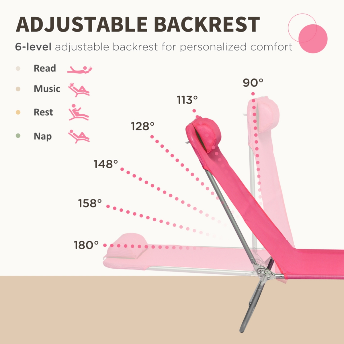 2 Piece Folding Chaise Lounge Chairs, Pool Sun Tanning Chairs, Outdoor Lounge Chairs with 6-Position Reclining Back, Breathable Mesh Seat, Headrest fo