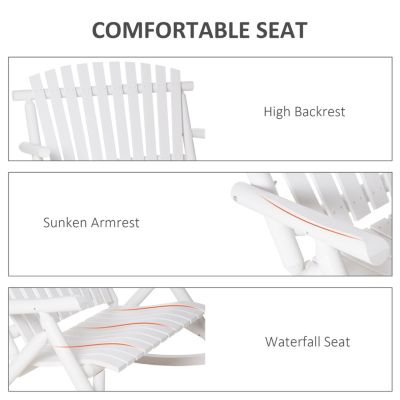 Outdoor Wooden Rocking Chair, Double-Person Rustic Adirondack Rocker with Slatted Seat, High Backrest, Armrests for Patio, Garden and Porch, White