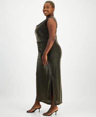 Plus Size Metallic-Finish Draped Evening Gown