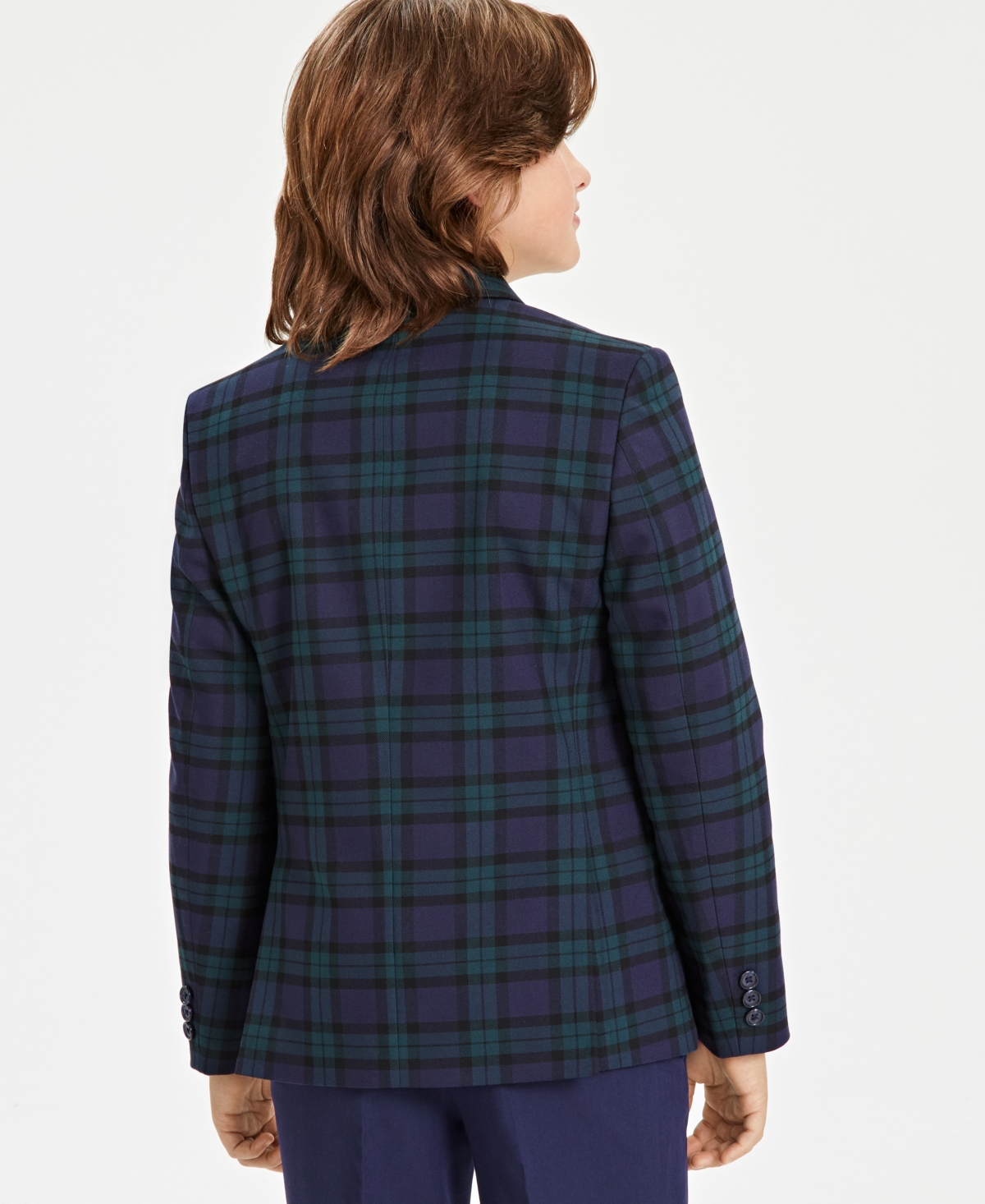 B by Brook Brothers Big Boys Plaid Double-Breasted Jacket -green