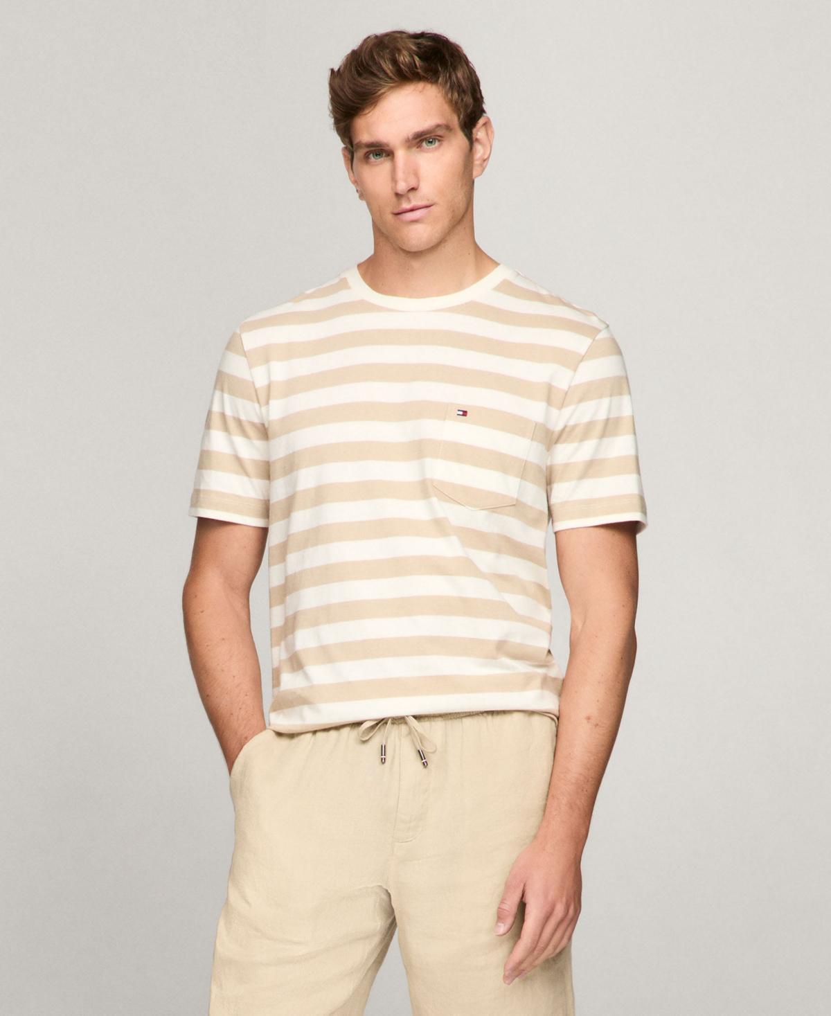 Shop Tommy Hilfiger Men's Essential Solid Pocket T-shirt In Ivory Petal,sandalwood