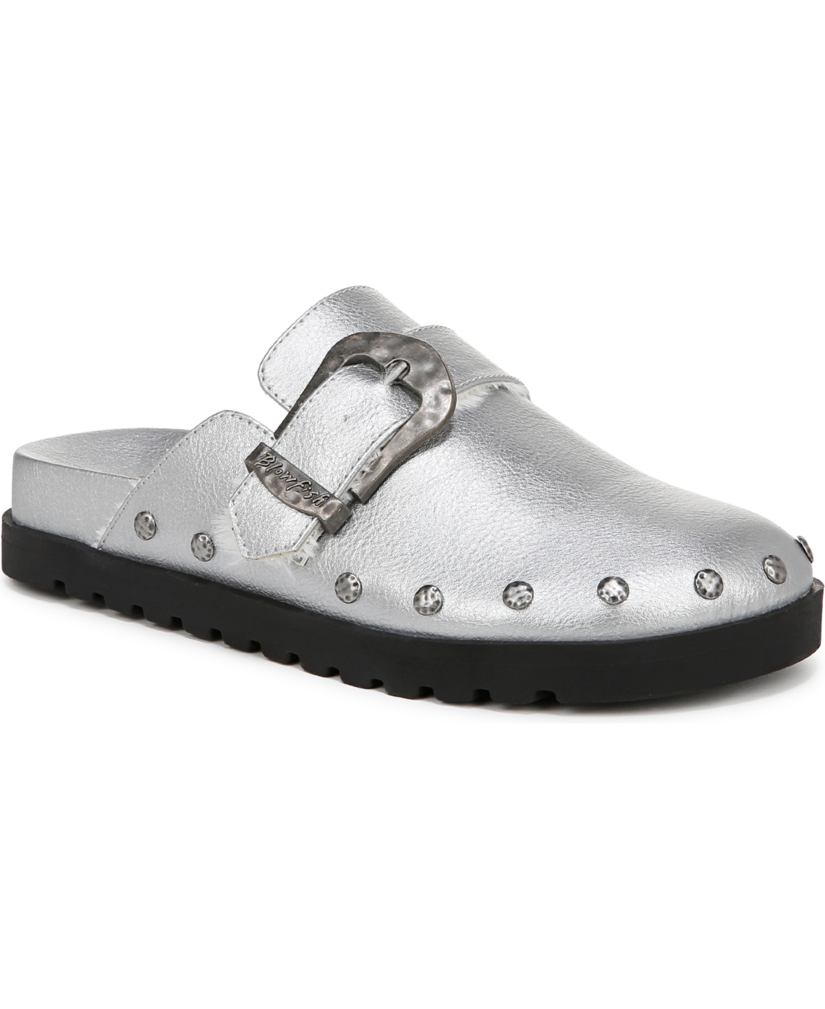 Blowfish Malibu Women's Skylar Cozy Slip On Clogs In Pewter Metallic Faux Leather