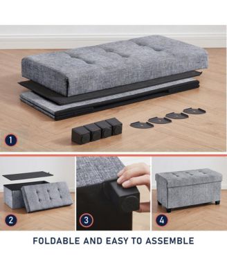 Foldable Tufted 30 Inch Linen Bench Storage Ottoman with Legs