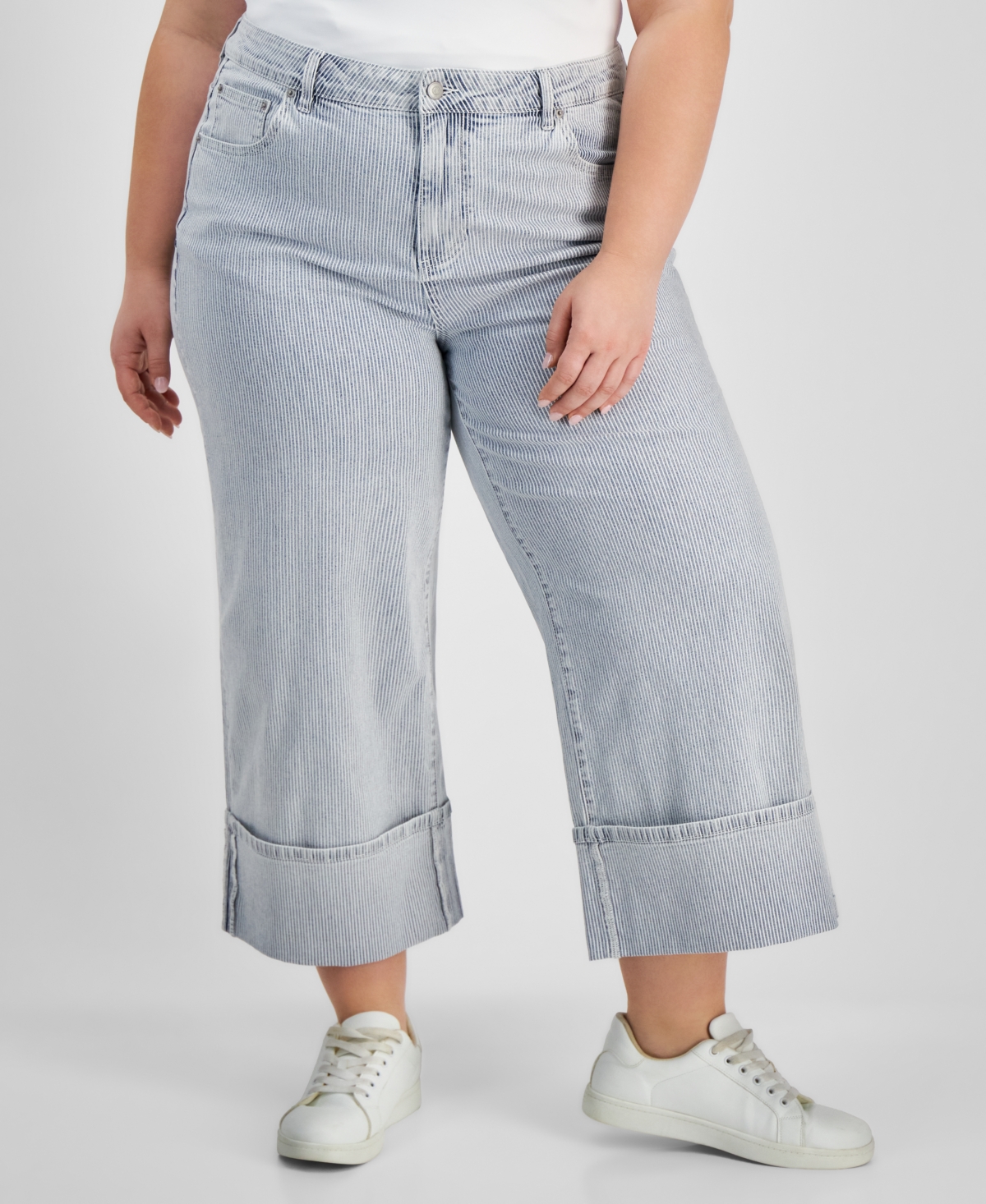 Shop And Now This Trendy Plus Size Striped Cuffed Jeans, Exclusively At Macy's In Striped Denim
