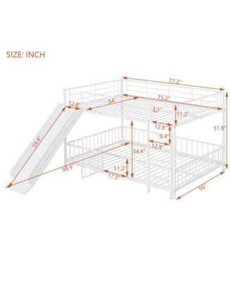 Full Over Full Size Metal Bunk Bed with Slide and Guardrails