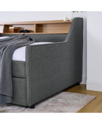 Upholstered Twin Sofa Bed with LED Lights, Storage, and Wireless Charging