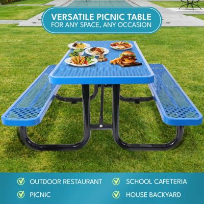Streamdale Steel Picnic Table with Umbrella Hole in Blue