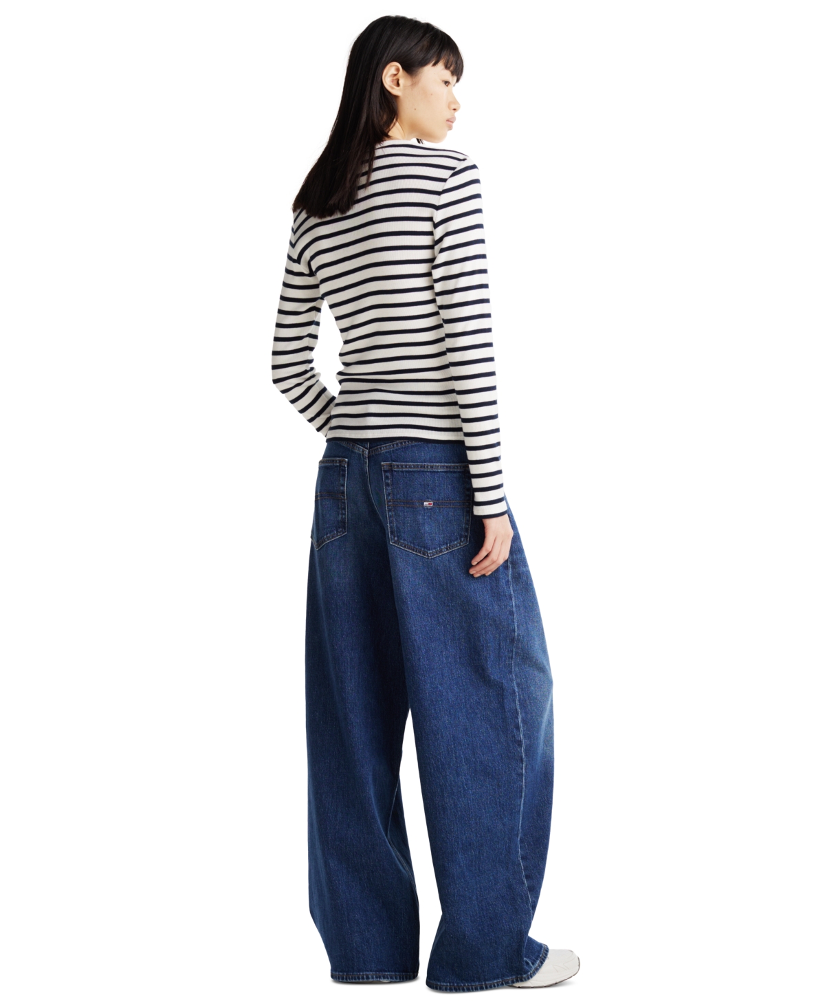 Tommy Jeans Women's Slim Long-Sleeve Henley Top -white Stripe
