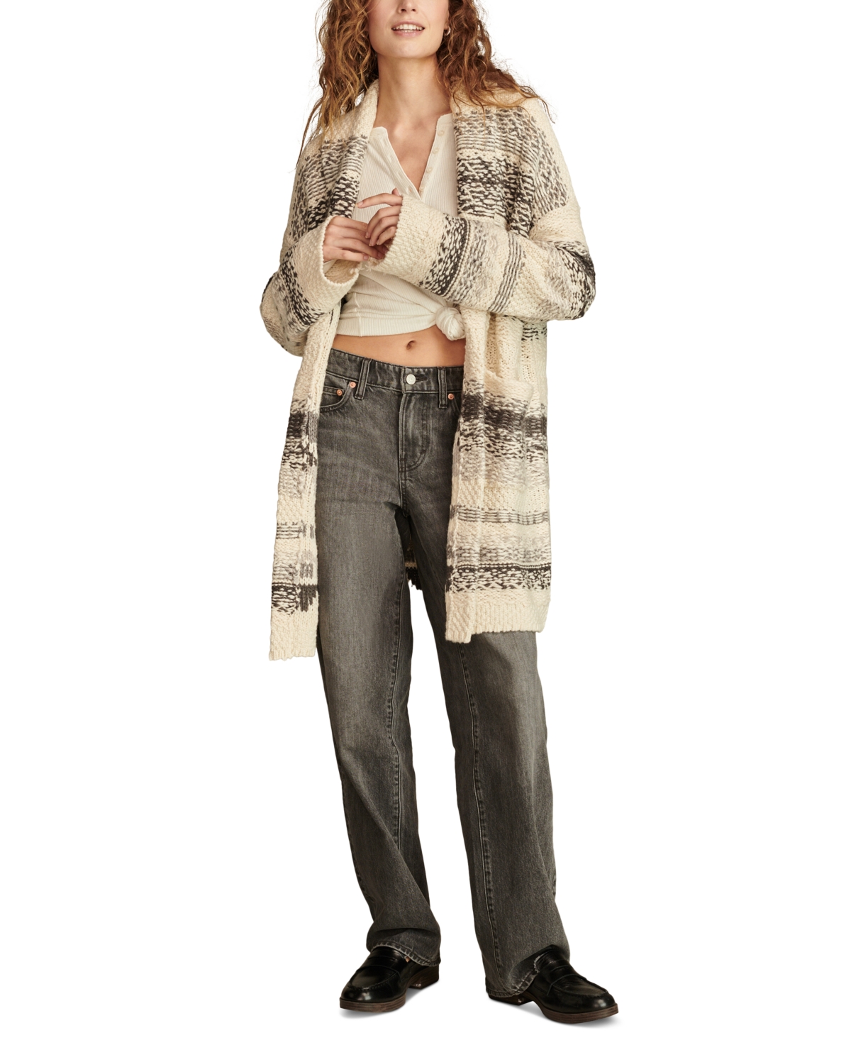 Lucky Brand Women's Fairisle Shawl Collar Open-Front Coatigan