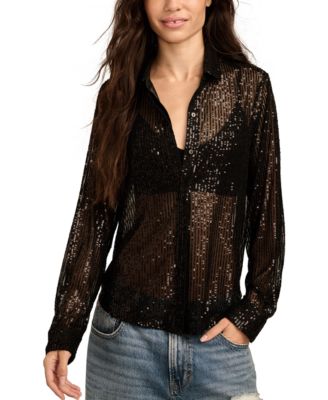 Lucky Brand - Women's Sequin Mesh Button-Front Shirt