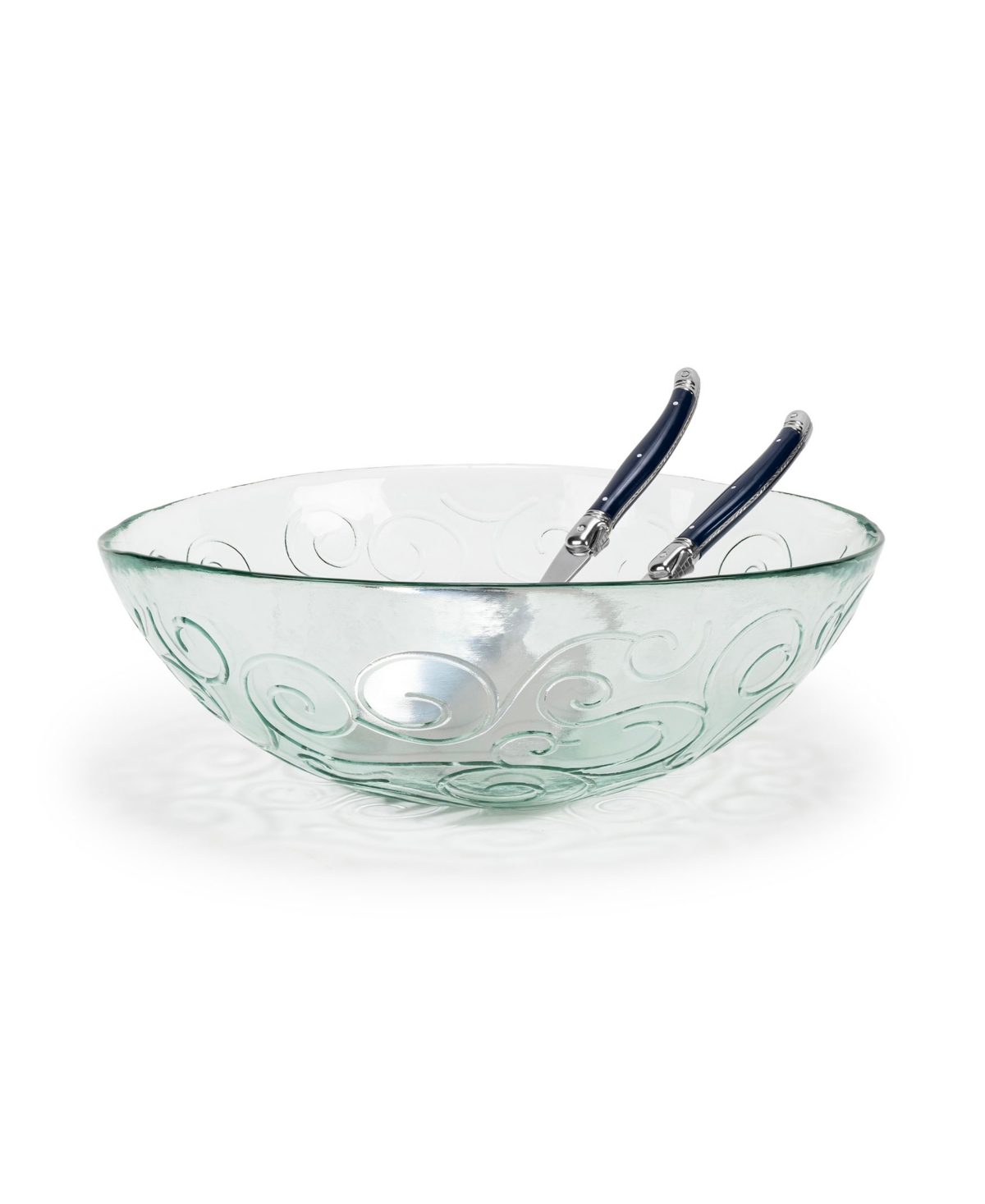 French Home Recycled Glass Celebration Salad Bowl In Clear And Navy
