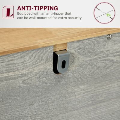 Sideboard with Solid Wood Countertop, Modern Kitchen Storage Cabinet, Coffee Bar Cabinet with 3 Drawers, Doors and Adjustable Shelf, Distressed Light Gray