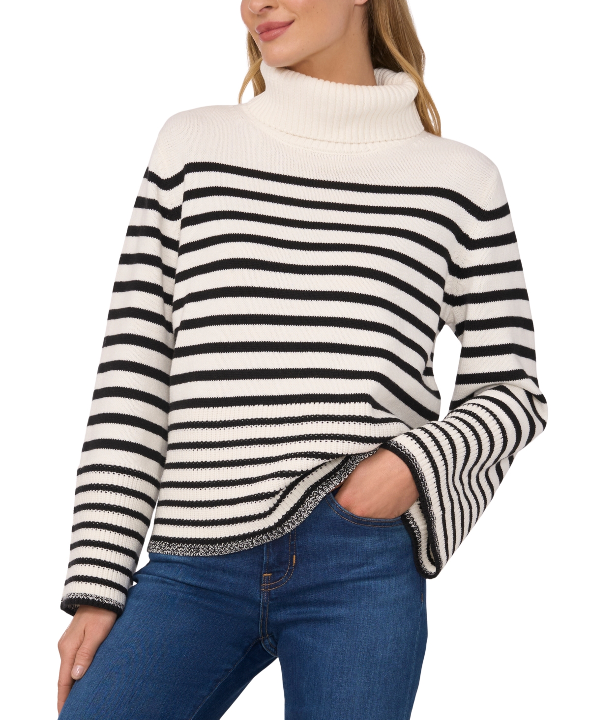 Cece Stripe Turtleneck Sweater In Antique White