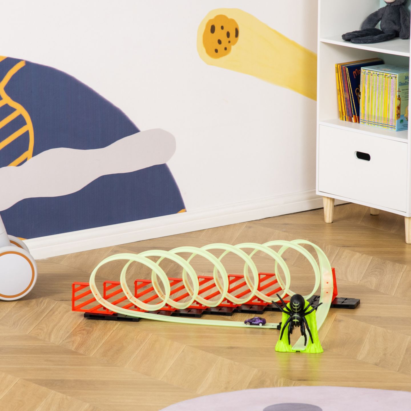 Детские конструкторы Streamdale Furniture Spider Track Builder DIY Loop Kit Glow-in-the-Dark Track with Pull-Back Car, Ages 3-6, цвет: Зелёный — фото 5