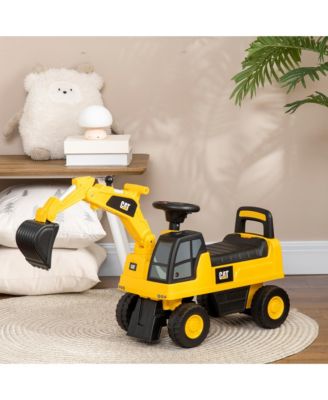 Excavator Ride on Toy, CAT Licensed Kids Manual Pedal Ride on Excavator with Manual Shovel, Horn, Hidden Storage for 18-36 Months Boys and Girls, Yellow