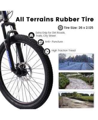 Mountain Bike 24 Inch Wheels, 21-Speed Full Suspension Mens Womens Trail Commuter City Mountain Bike, High Carbon Steel Frame Disc Brakes Grip Shifter Front Fork Rear Shock Absorber Bicycles