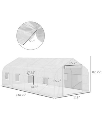 20' x 10' x 7' Walk-in Tunnel Greenhouse with Zippered Mesh Door & 8 Mesh Windows, Gardening Plant Hot House with Galvanized Steel Hoops, White