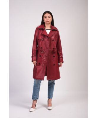Women's Leather Trench Coat, Burgundy, Created for Macy's