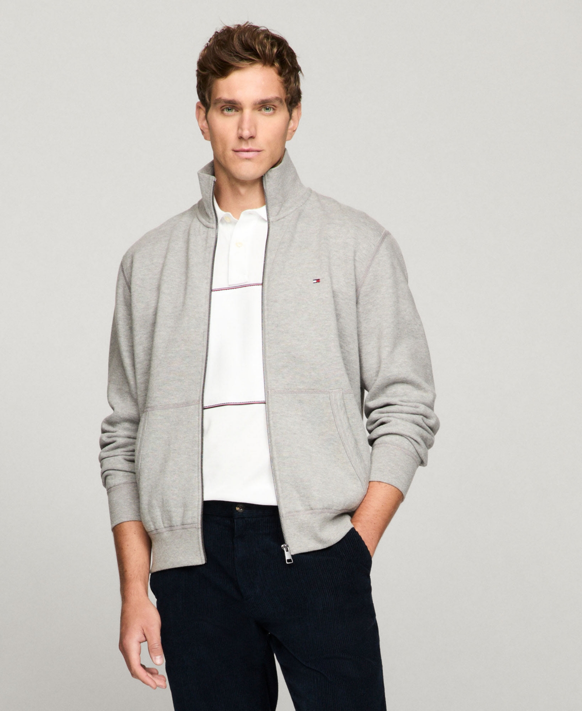 Shop Tommy Hilfiger Men's Essential Full-zip Fleece Sweatshirt In Medium Grey Heather