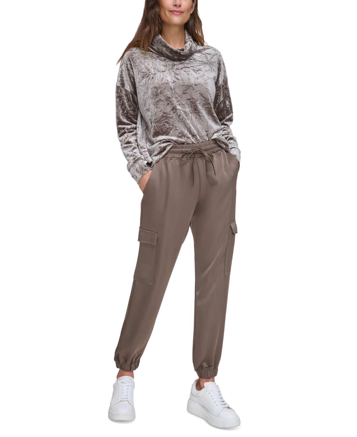 Andrew Marc Sport Women's Satin Cargo Jogger Pants - Taupe