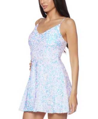 Juniors' V-Neck Sphaghetti-Strap A-Line Sequin Dress
