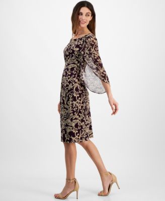 Women's 3/4-Sleeve Printed Sheath Dress