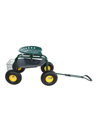 Streamdale Garden Trolley Rolling Stool with Handle and Tray