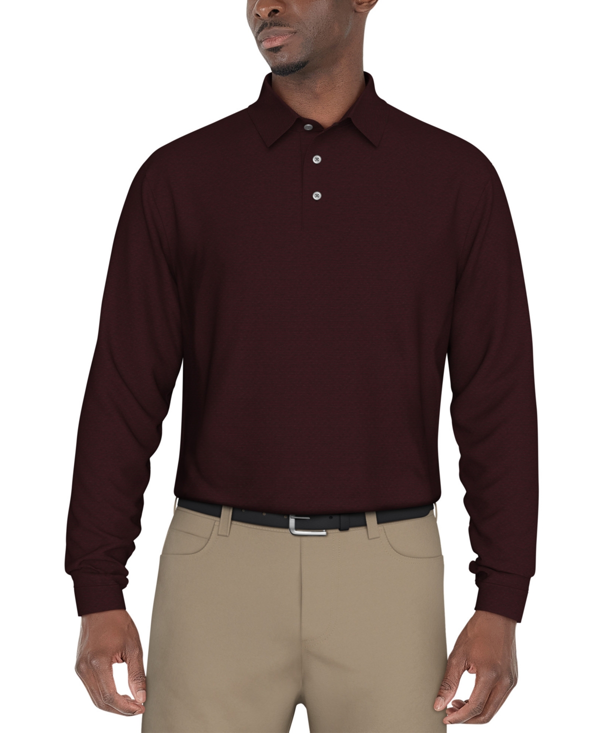 Men's Long Sleeve Performance Feeder Stripe Polo Shirt - Dark Peacoat Hthr