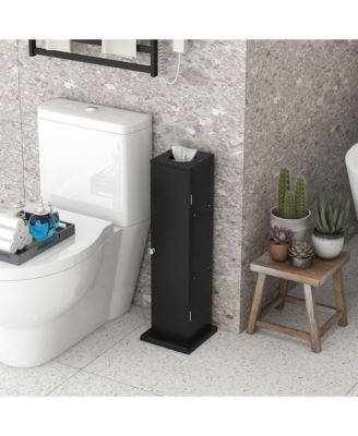 Toilet Paper Cabinet, Small Bathroom Corner Floor Cabinet with Doors and Shelves, Thin Storage Bathroom Organizer for Paper Shampoo, Black