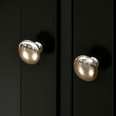 Sideboard with Solid Wood Countertop, Modern Kitchen Storage Cabinet, Coffee Bar Cabinet with 3 Drawers, Doors and Adjustable Shelf, Black