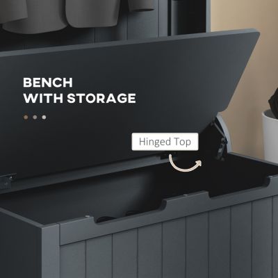 28" 3-In-1 Entryway Hall Tree with Storage Bench, Coat Rack with Four Hooks and Shoe Storage, Black