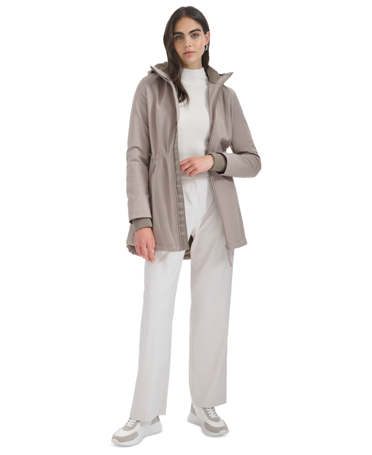 Calvin Klein Womens Hooded Faux-Fur-Lined Anorak Raincoat