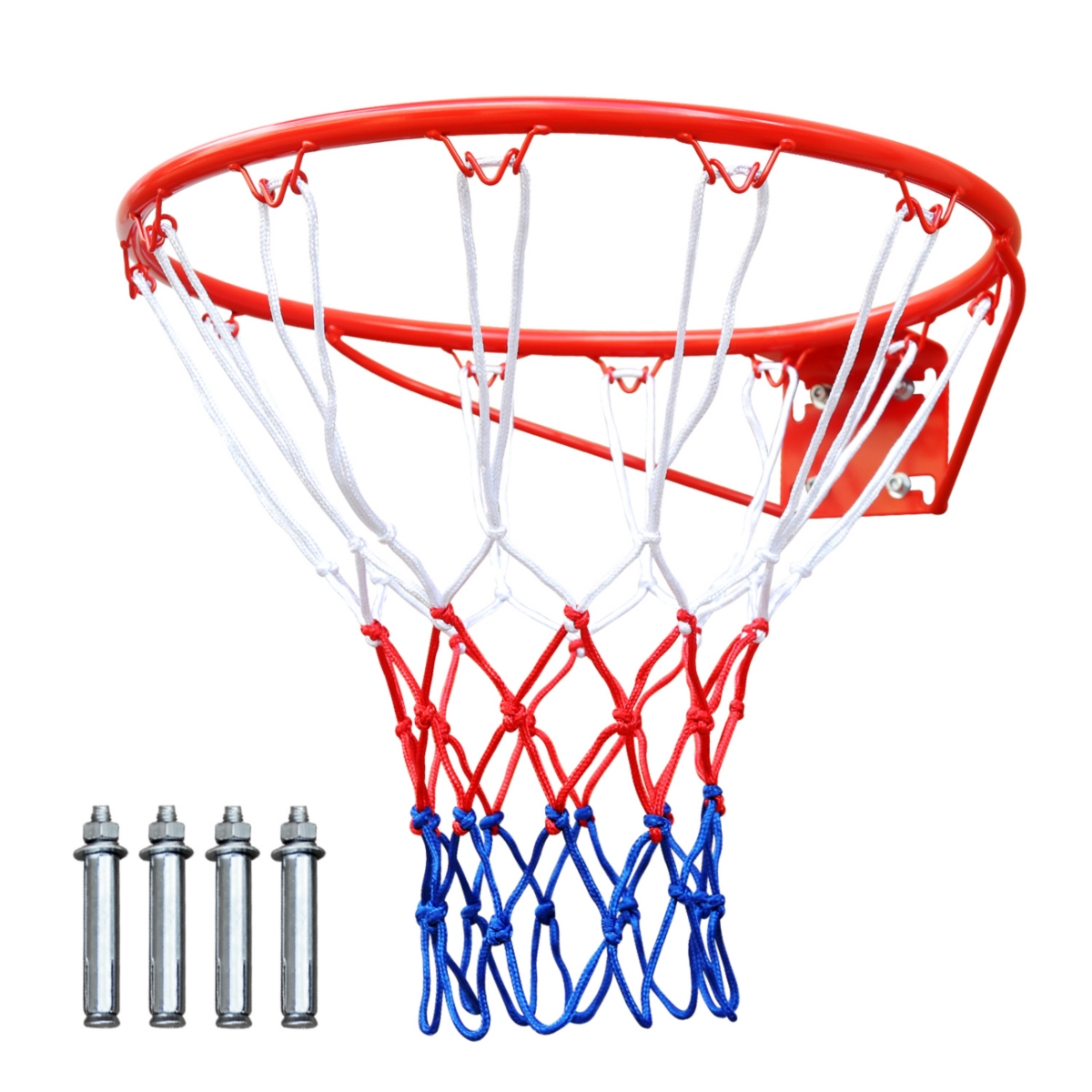 Basketball Rim Replacement 18&#x22; Steel Rim with Net, Easy to Install and Reliable Quality - Red