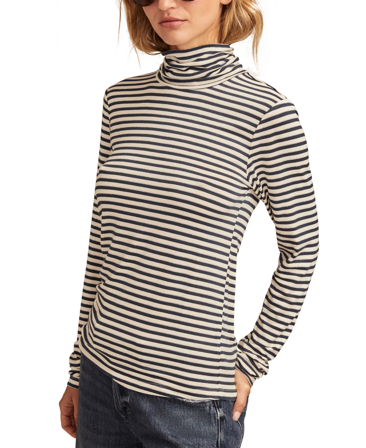 Lucky Brand Women's Metallic Striped Long-Sleeve Turtleneck Top