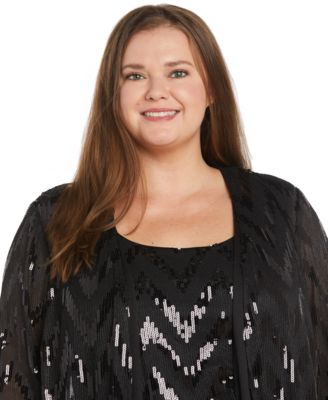 R & M Richards Plus Size Sequined Jacket, Top & Pants