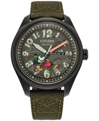 Eco-Drive Men's Disney Alpine Mickey Mouse Explorer Green Khaki Strap Watch 42mm Boxed Set