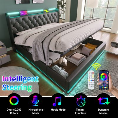 Upholstered Smart Bed with LED, Storage, USB-C