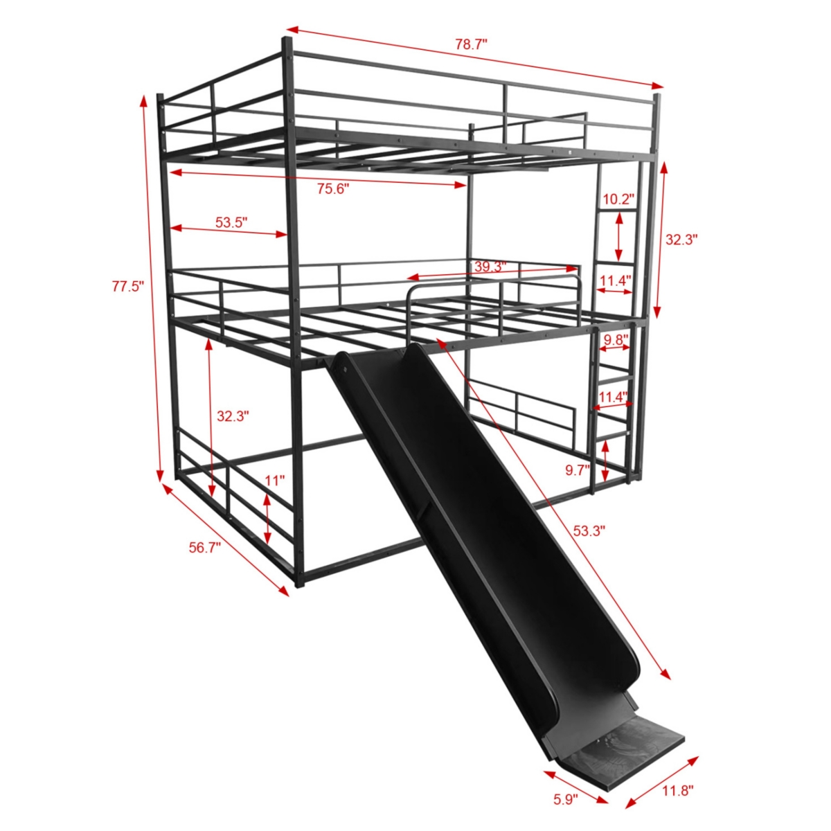 Streamdale Furniture Twin Size House Loft Bed with Slide and Ladder,- Black