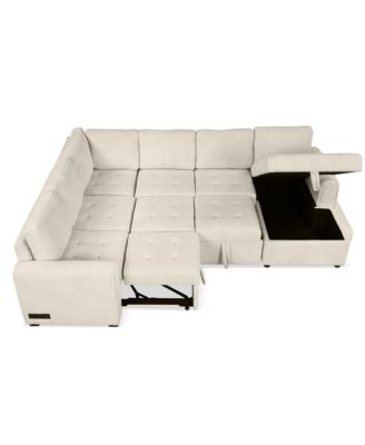 U-Shaped Sofa Bed with Chaise Lounger & Chargers