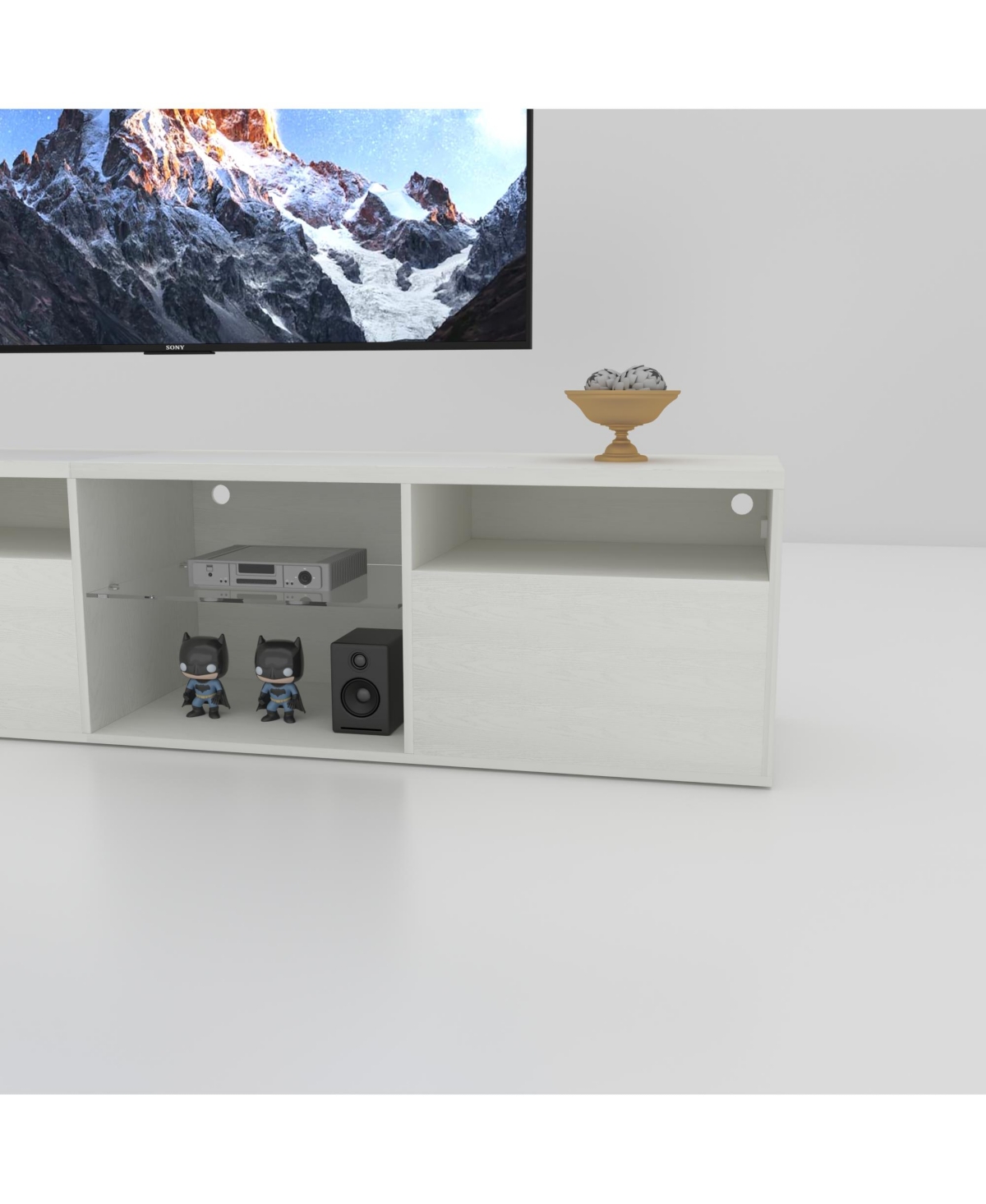 Streamdale Led Tv Stand with Rgb Lights and Storage (White)