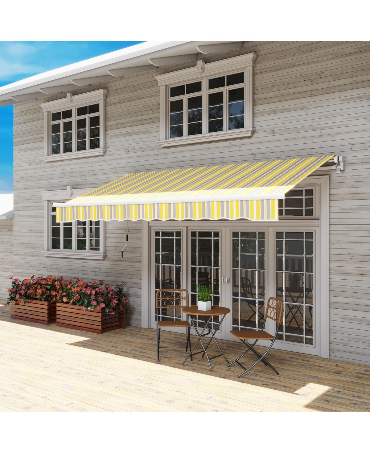 Streamdale Furniture 12' x 10' Retractable Awning Patio Awnings Sun Shade Shelter with Manual Crank Handle, 280g/m Uv & Water-Resistant Fabric and Alu