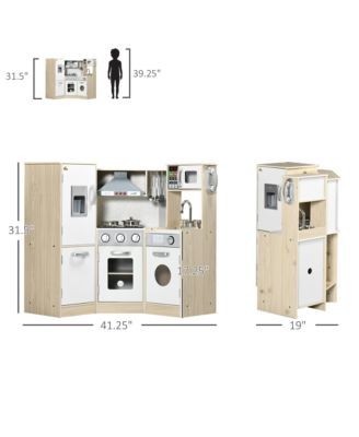 Ultra-Big Corner Kids Kitchen Playset with Sound Effects, Wooden Play Kitchen with Stainless Steel Cooking Toys, Imaginative Pretend Toy for Ages 3-6 with Phone, Ice Maker