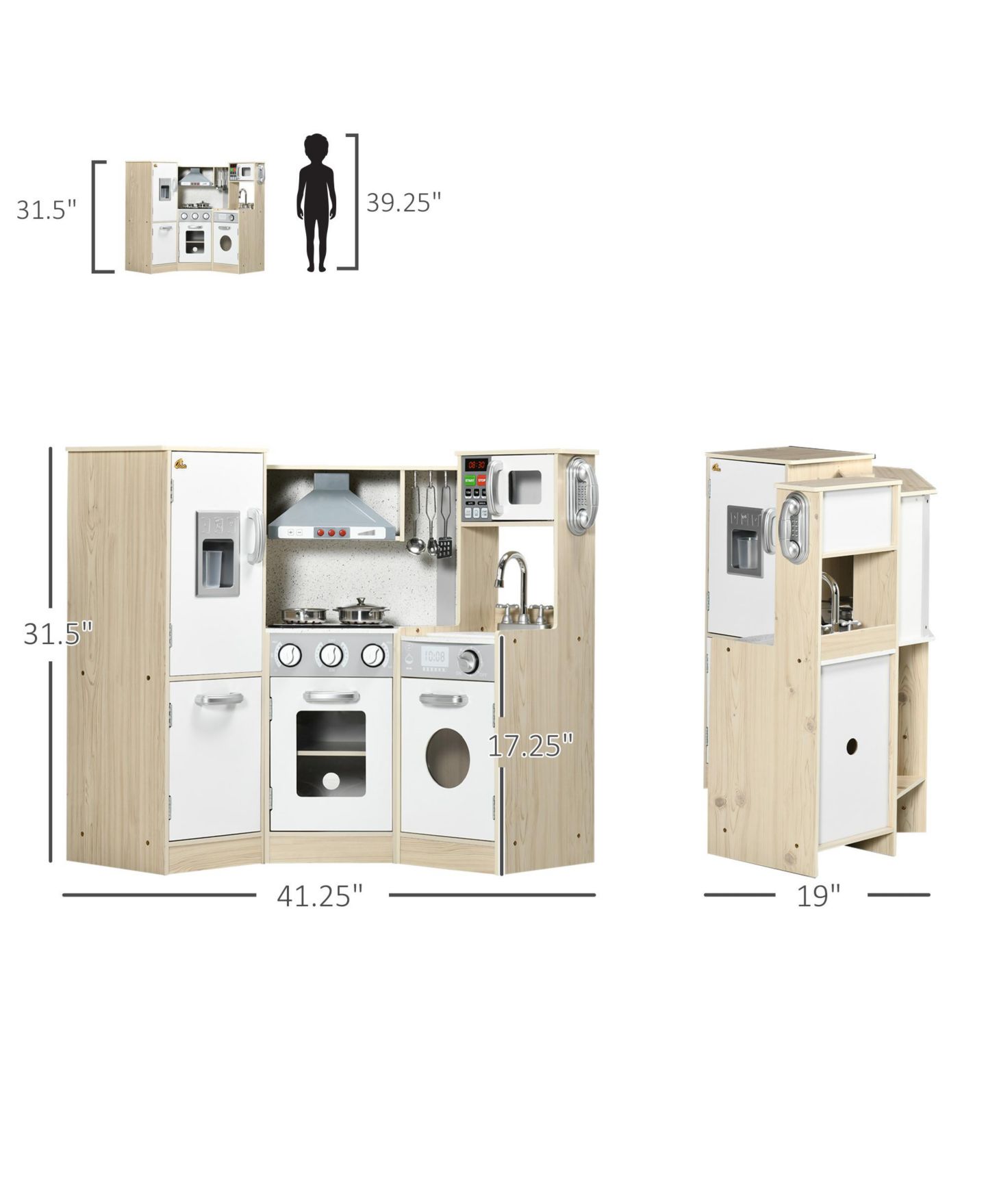 Детская игрушка Streamdale Furniture Qaba Ultra-Big Corner Play Kitchen with Sound Effects, Ages 3-6, цвет: Белый — фото 6
