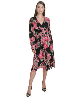 Halston - Women's Floral-Print Ruched Fit & Flare Dress