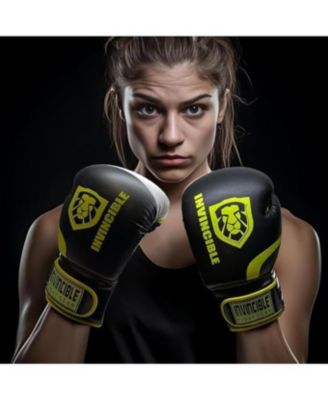 Invincible Fight Gear Hook and Loop Leather Training Boxing Gloves with USA Flag Colors - Ideal for Boxing, Kickboxing, Muay Thai, MMA for Men Women and Kids (14oz)