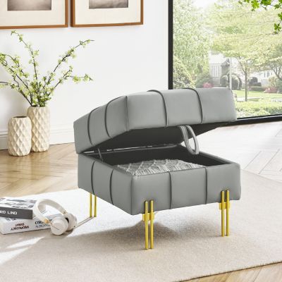 Leather Storage Ottoman with Golden Legs (22")