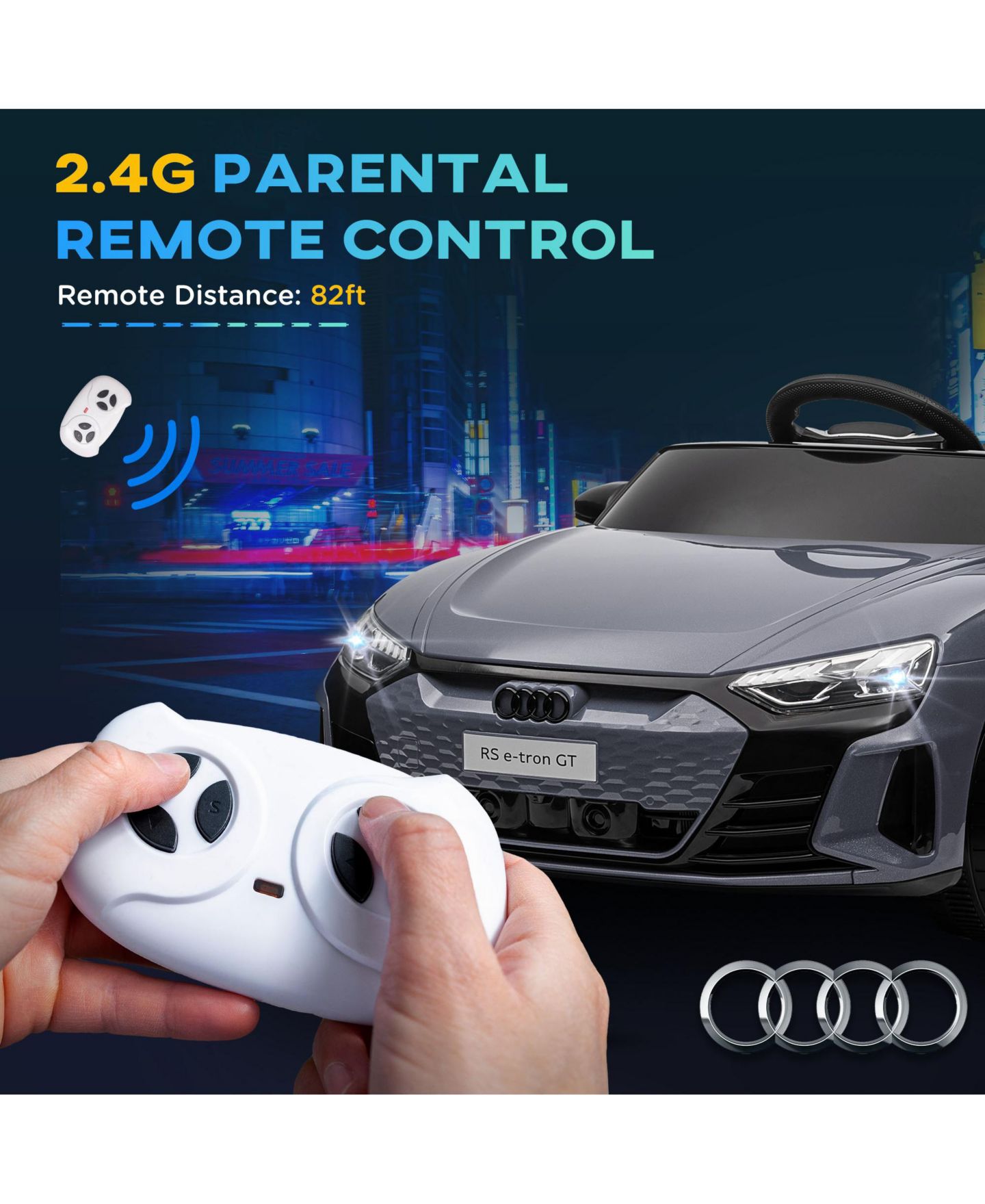 Детская игрушка Streamdale Furniture RS E-tron GT Licensed Audi 12V Electric Remote Control Ride-On Car, 55 lbs Capacity, 3–5 лет, цвет: Серый — фото 6