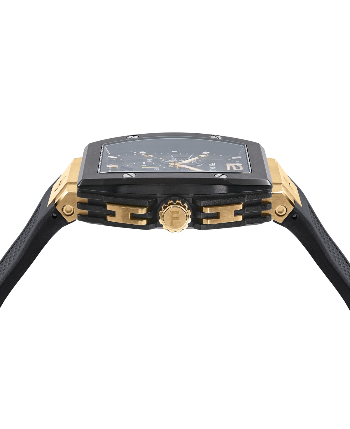 Salvatore Men's Swiss Chronograph F-80 Tonneau Black Silicone Strap Watch 42mm