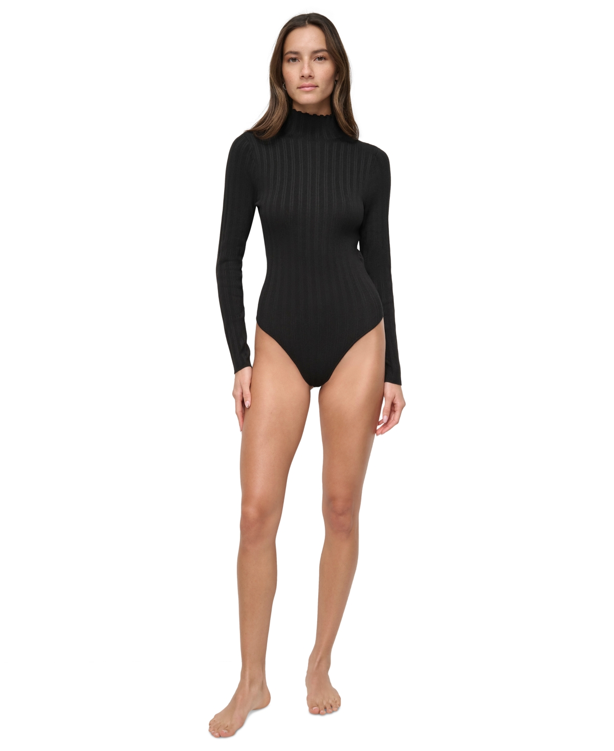 Dkny Jeans Women's Ribbed Mock Neck Bodysuit - BLK - BLACK
