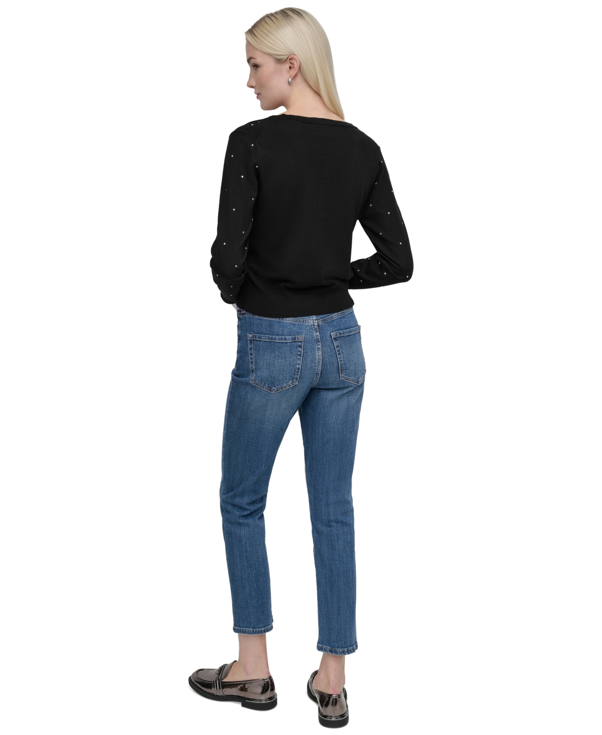 DKNY JEANS WOMEN'S STUDDED V-NECK SWEATER 